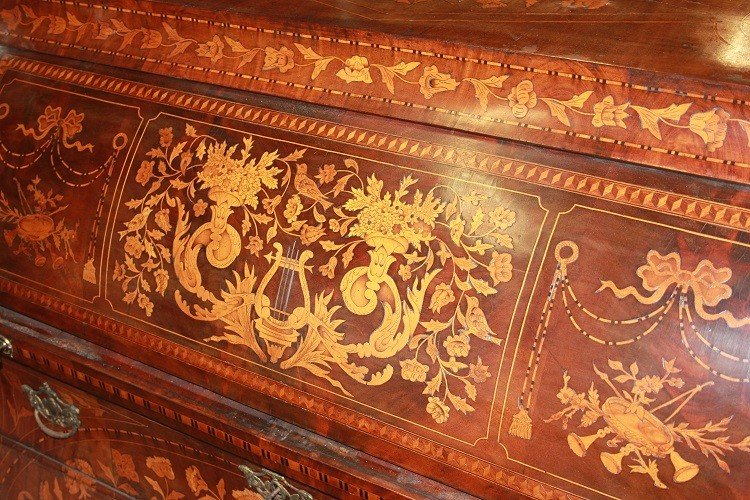 Late 1700s Dutch Roll-top Desk In Mahogany, Intricately Inlaid-photo-4