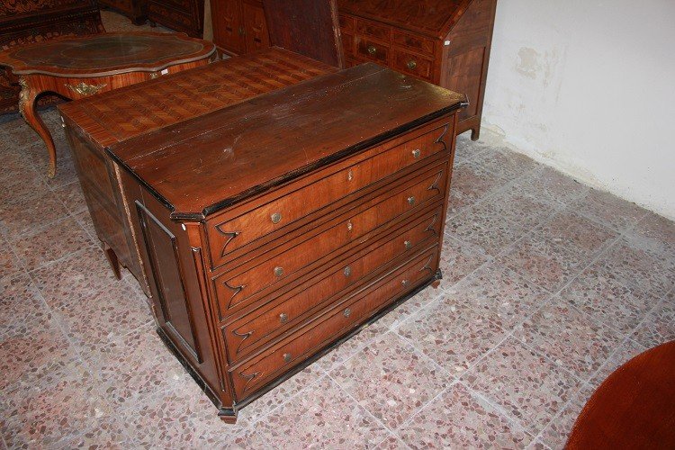 Commode Lombarde Italienne Du XVIIIe Siècle En Noyer Avec Des Profils ébonisés-photo-5