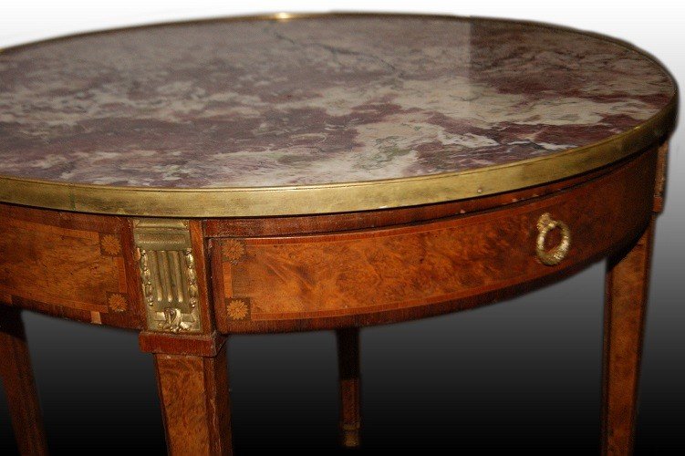 Jolie Table Basse Française Du XIXe Siècle De Style Louis XVI Avec Du Marbre-photo-2