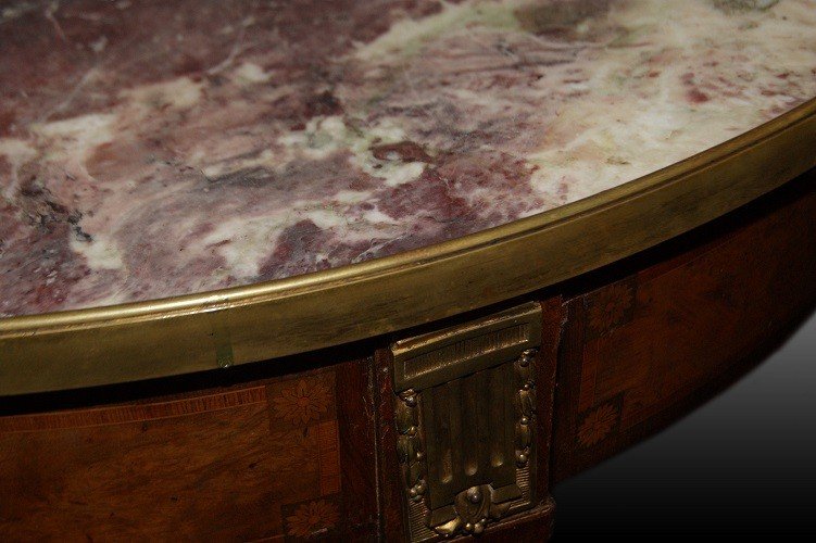 Jolie Table Basse Française Du XIXe Siècle De Style Louis XVI Avec Du Marbre-photo-4