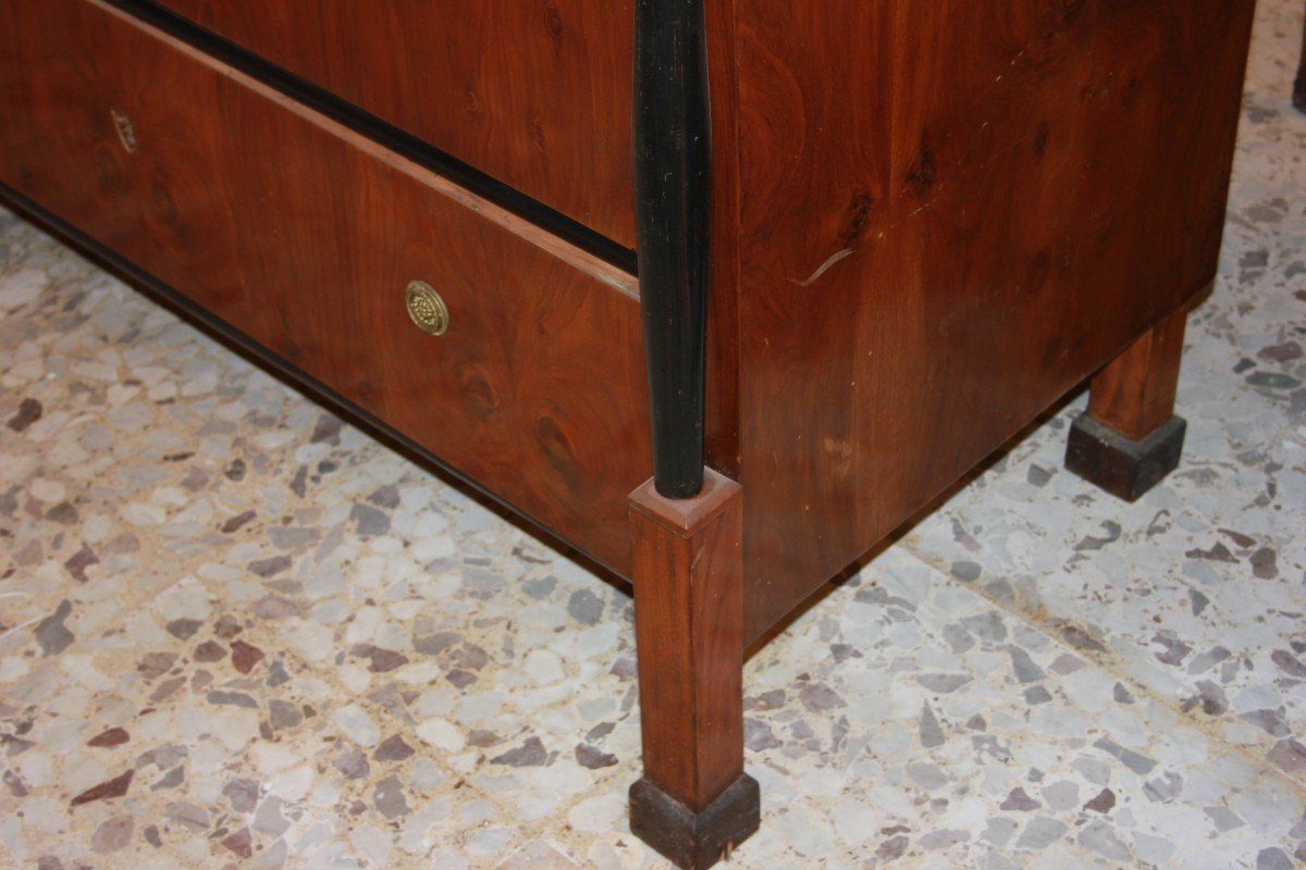 Mid-19th Century Empire Chest Of Drawers, Empire Style In Walnut Wood With Ebonized Profiles-photo-1