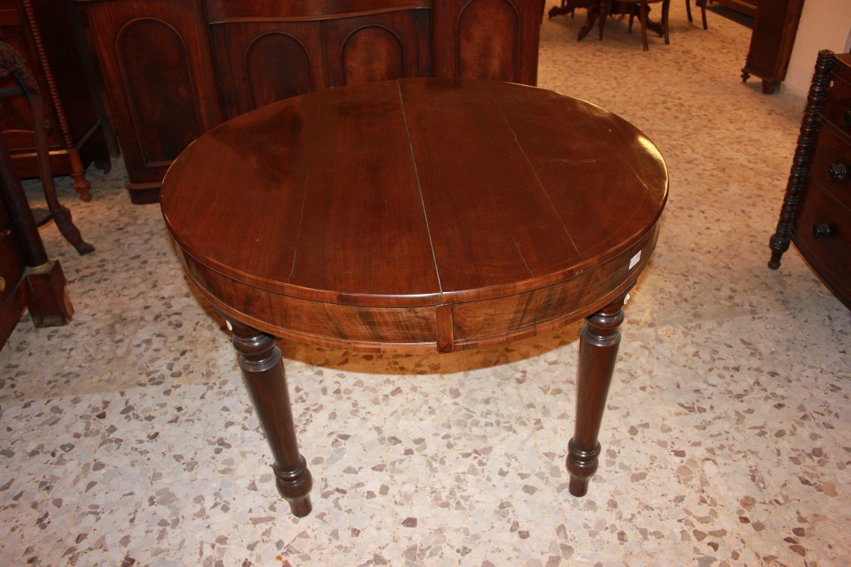 Italian Extendable Circular Table From The Second Half Of The 1800s, Louis Philippe Style -photo-2