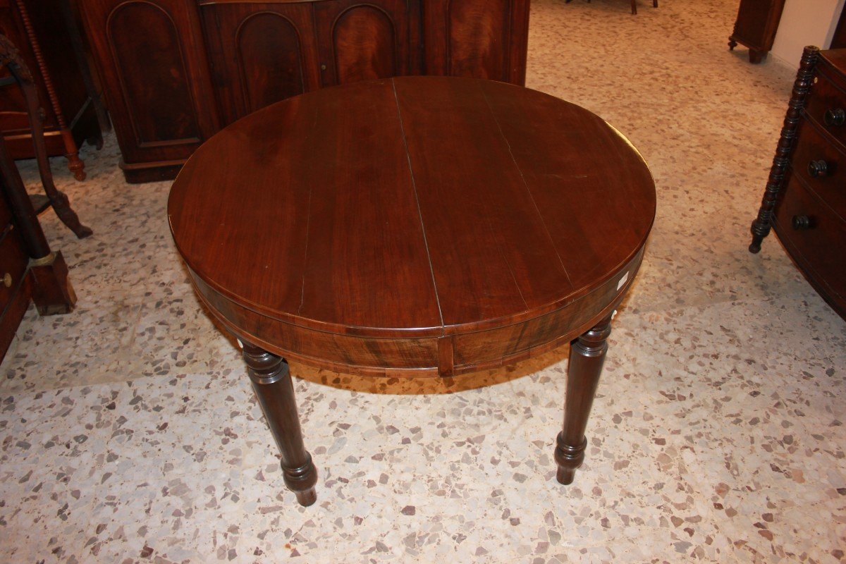 Italian Extendable Circular Table From The Second Half Of The 1800s, Louis Philippe Style -photo-1