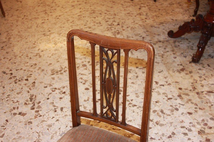 Set Of 4 Victorian Mahogany Wood Chairs With Inlay-photo-1