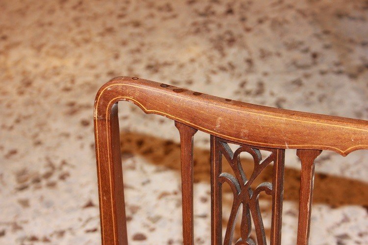 Set Of 4 Victorian Mahogany Wood Chairs With Inlay-photo-2