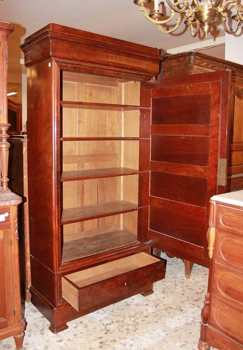 Directoire-style One-door Wardrobe In Mahogany Wood And Mahogany Feather, 19th Century-photo-1