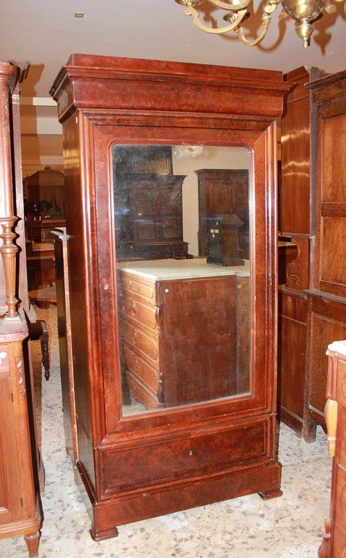 Directoire-style One-door Wardrobe In Mahogany Wood And Mahogany Feather, 19th Century