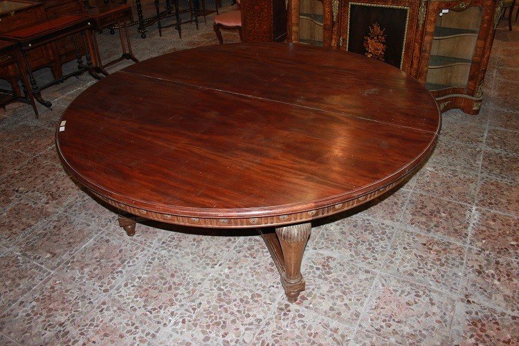 Large French Table From The Early 1800s, Louis XVI Style, Made Of Mahogany Wood, 2 Meters In Di-photo-2