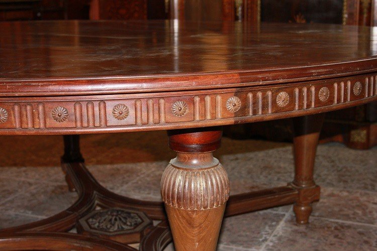 Large French Table From The Early 1800s, Louis XVI Style, Made Of Mahogany Wood, 2 Meters In Di-photo-2