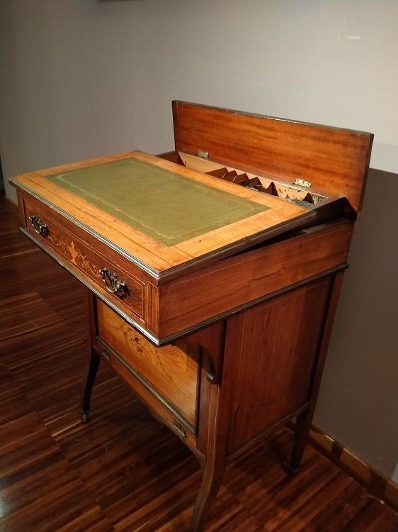 Bureau De Voyage Davenport Victorien Des Années 1800 En Palissandre Avec Incrustations-photo-2