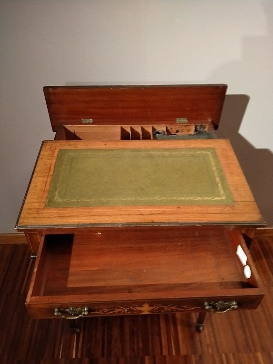 Bureau De Voyage Davenport Victorien Des Années 1800 En Palissandre Avec Incrustations-photo-1