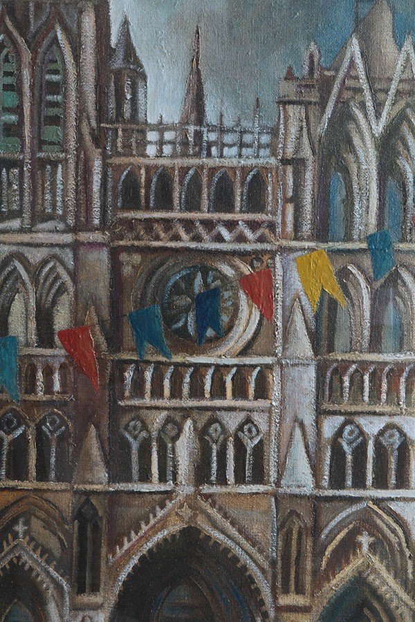  Huile Sur Toile Notre Dame d'Aamiens Italienne De Marcello Scuffi Période: 1982-photo-2