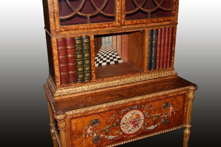 English Showcase From The Second Half Of The 1700s, Sheraton Style, In Satin Wood-photo-4