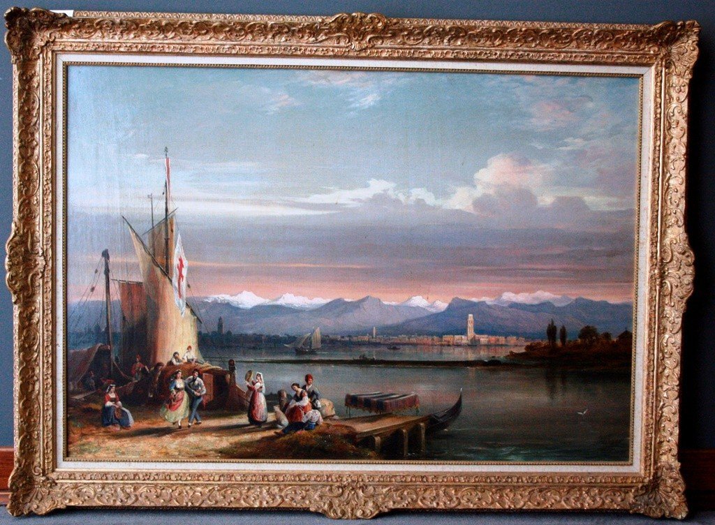  Huile Sur Toile Italienne Du Début Des Années 1800 Représentant Le Port d' Marianna Pascoli