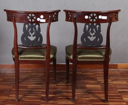 Set Of 4 Genoese Chairs From The Early 1800s, Empire Style, In Mahogany Wood-photo-1