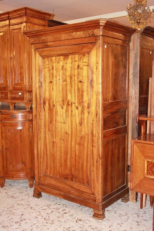 French One-door Wardrobe From The Mid-1800s, Louis Philippe Style, In Walnut Wood-photo-2