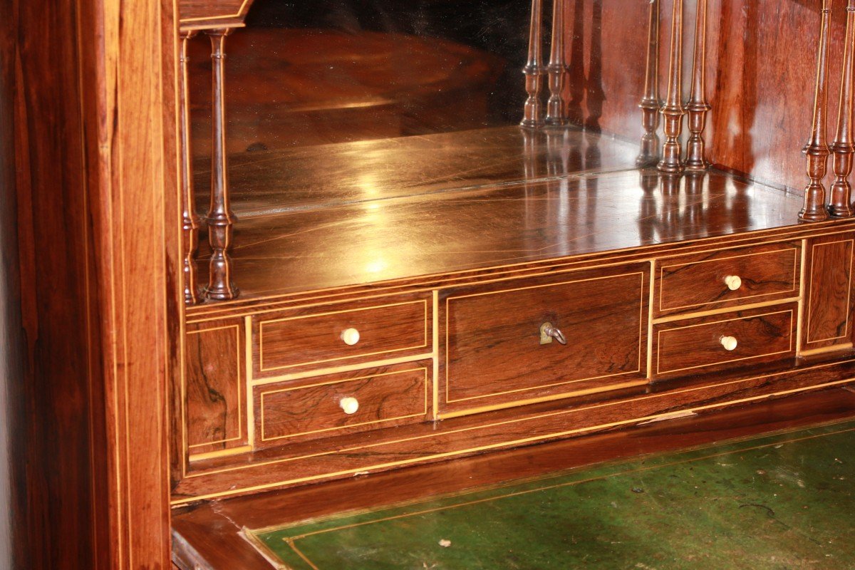 French Secretary From The Mid-1800s, Charles X Style, In Rosewood With Rich Boxwood Inlay -photo-3