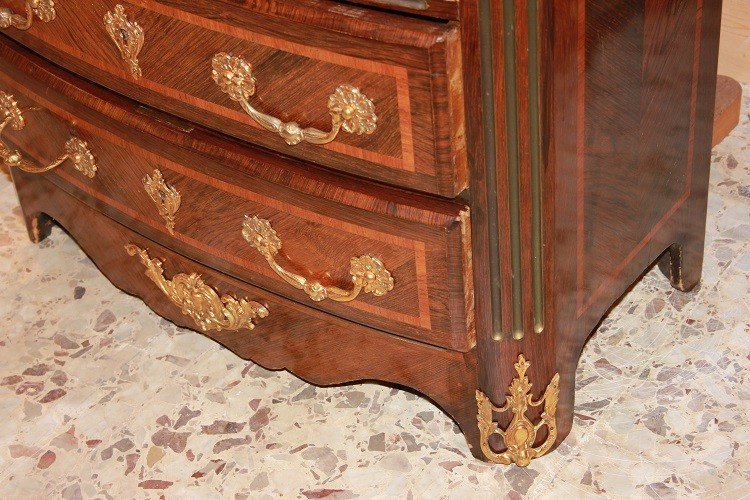 Small French Dresser From The Mid-1800s, Regency Style, In Rosewood. It Features A Top In Red -photo-1