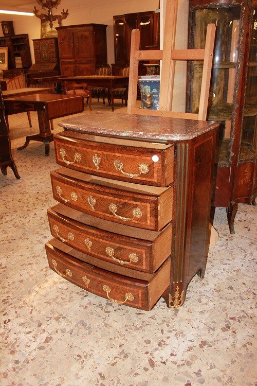 Small French Dresser From The Mid-1800s, Regency Style, In Rosewood. It Features A Top In Red -photo-3