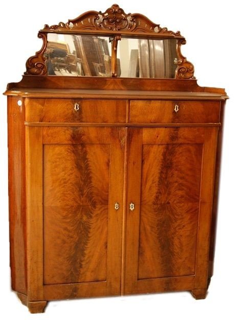 High Sideboard, Northern Europe From The Mid 1800s, Biedermeier Style In Mahogany Feather