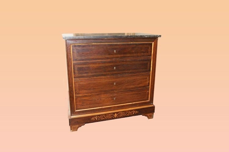 French Chest Of Drawers From The Early 1800s, Charles X Style, In Rosewood. It Has 3 Drawers