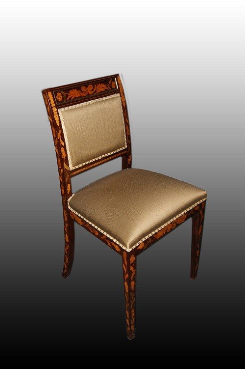 Group Of 6 Dutch Chairs From The Late 1700s/early 1800s, In Mahogany Wood, With Polychrome Wood-photo-2