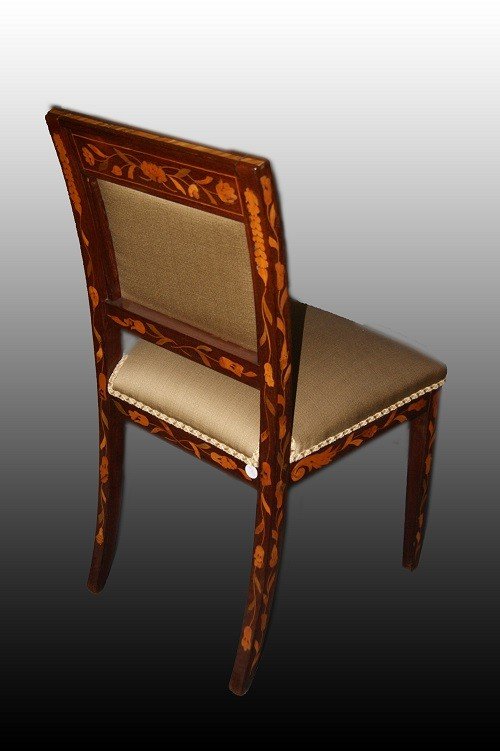 Group Of 6 Dutch Chairs From The Late 1700s/early 1800s, In Mahogany Wood, With Polychrome Wood-photo-1