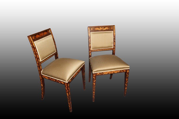 Group Of 6 Dutch Chairs From The Late 1700s/early 1800s, In Mahogany Wood, With Polychrome Wood