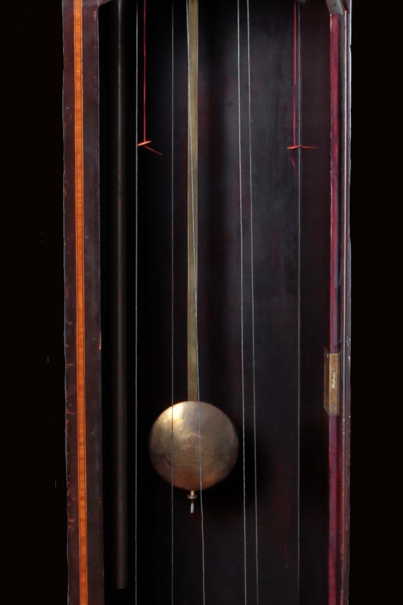 Column Clock In Inlaid And Threaded Mahogany, Signed Jr Ogden Harrogate. Very Beautiful Is The -photo-3