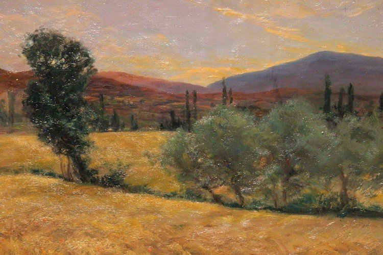 Spanish Oil On Canvas From The Early 1900s Depicting A Countryside Landscape, Signed By Agapito-photo-3