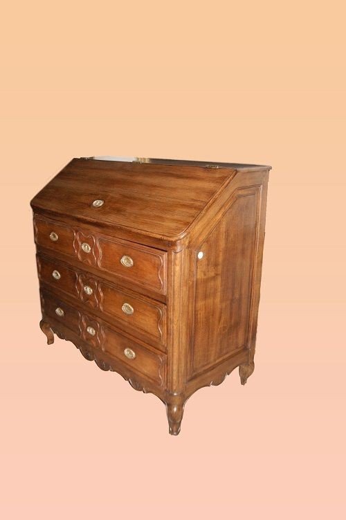 French Rabat Sloping Desk From 1700 In Oak Wood, With Brass Handles With On The Bottom -photo-2