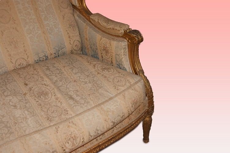 French Sofa From The Second Half Of The 1800s, Louis XVI Style, In Wood Gilded With Gold Leaf-photo-1