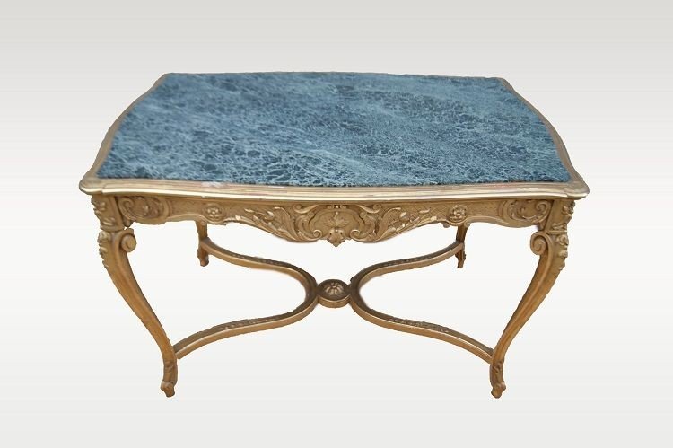 French Salon Table From The Second Half Of The 1800s, Louis XV Style, In Wood Gilded With Gold -photo-2