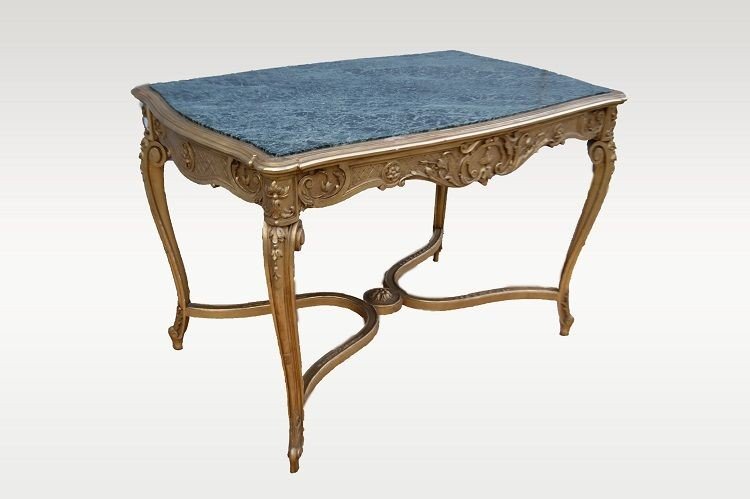 French Salon Table From The Second Half Of The 1800s, Louis XV Style, In Wood Gilded With Gold -photo-3