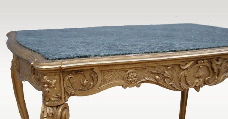 French Salon Table From The Second Half Of The 1800s, Louis XV Style, In Wood Gilded With Gold -photo-1