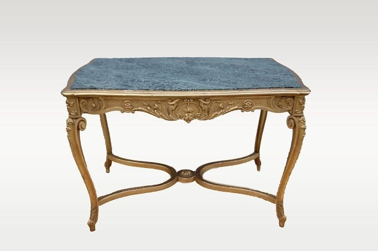 French Salon Table From The Second Half Of The 1800s, Louis XV Style, In Wood Gilded With Gold 