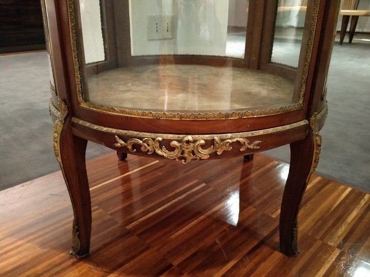 Small French Mahogany Round Display Cabinet With A Single Door, In Transition Style-photo-2