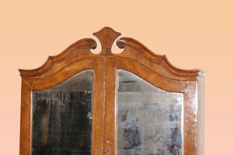 Italian Overmantel From The Early 1700s, Louis XV Style, In Walnut. It Has Two Doors-photo-2