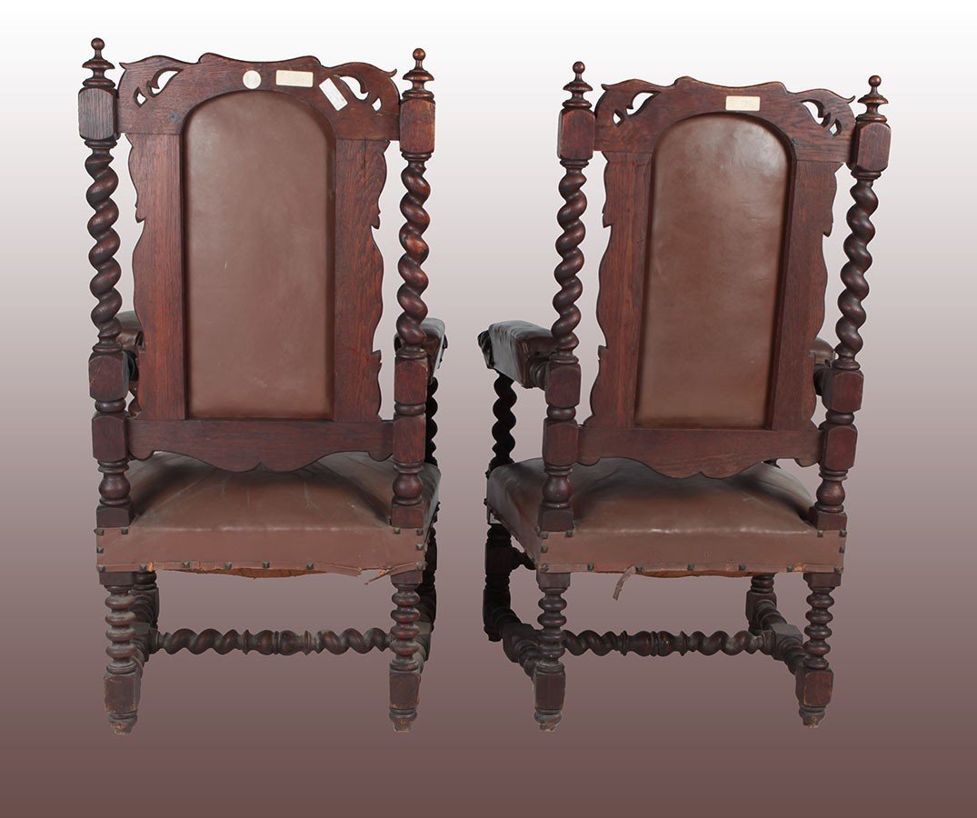 Pair Of Italian Renaissance-style Armchairs From The Early 1800s With Twisted Motif And Carved -photo-3