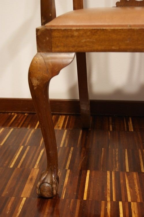 Group Of 2 English Head Chairs From The Early 1900s In Chippendale Style, Made Of Mahogany Wood-photo-3