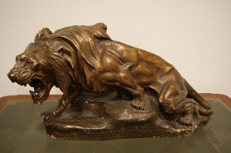 Sculpture En Terre Cuite De Thomas François Cartier Représentant La Fureur Du Lion