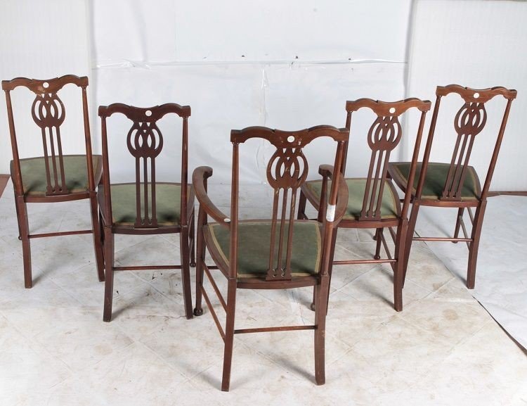 Group Of 4 Chairs And 2 Armchairs With Open Back, English Style From 1800-photo-4