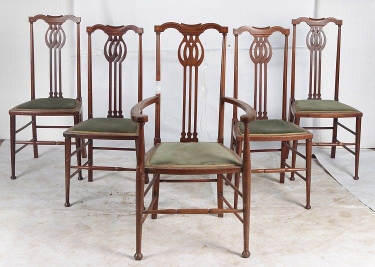 Group Of 4 Chairs And 2 Armchairs With Open Back, English Style From 1800