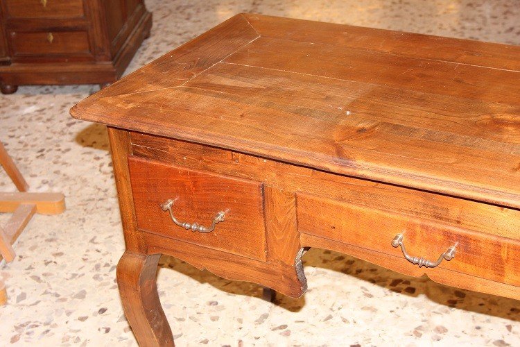 French Provençal Secretary Desk From The Late 1800s, In Walnut Wood. It Features Three Drawers -photo-2