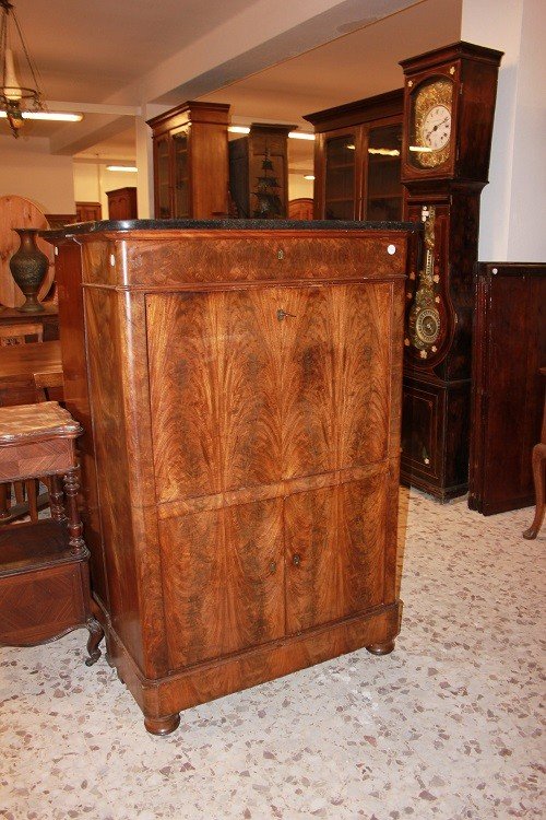 French Secretary From The Second Half Of The 19th Century, Empire Style, In Mahogany 