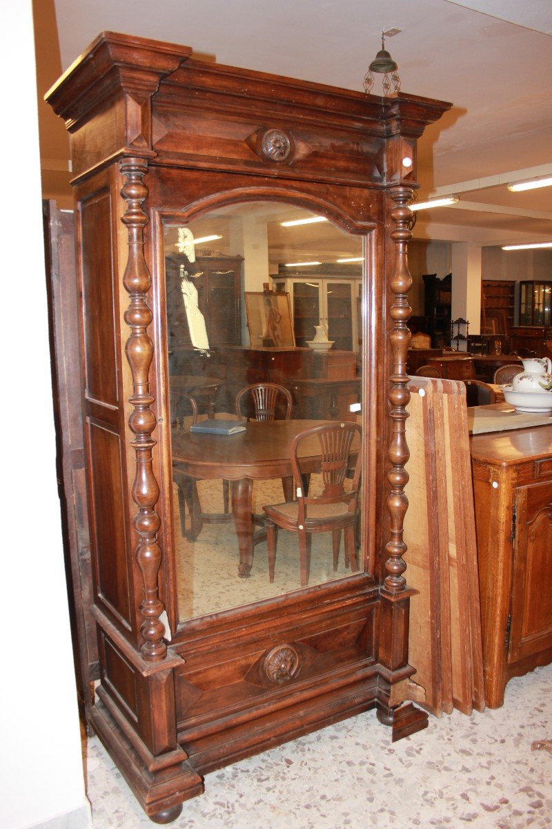 French Wardrobe With 1 Door And Mirror From The Second Half Of The 19th Century, Louis-philippe-photo-2