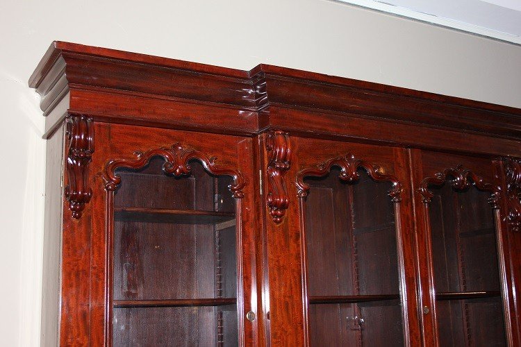 Large English Bookcase From The First Half Of The 19th Century, Regency Style, In Mahogany Wood-photo-2
