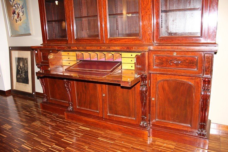 Large English Bookcase From The First Half Of The 19th Century, Regency Style, In Mahogany Wood-photo-6