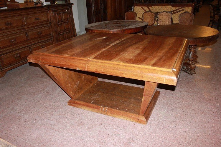 Rectangular Extendable French Table From The Early 1900s, Art Deco Style, Made Of Walnut Wood-photo-4