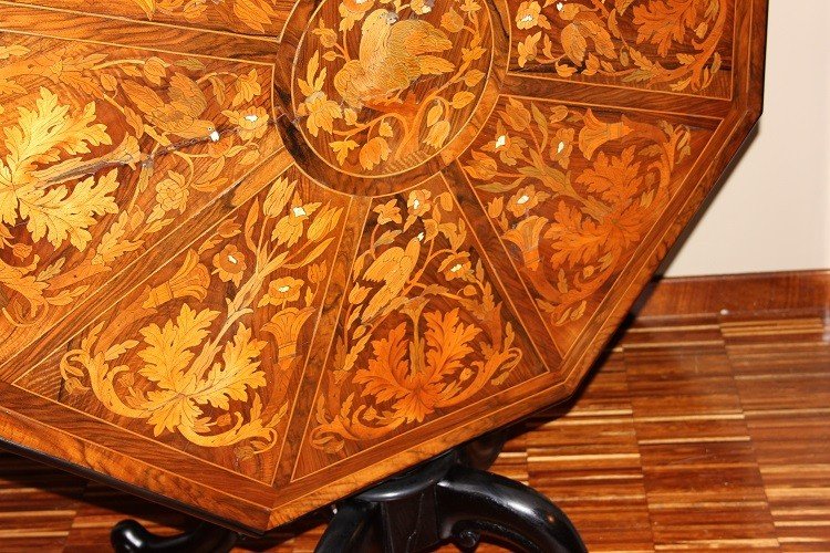 Petite Table De Voilier Néerlandaise Du Début Des Années 1800 Richement Incrustée-photo-4
